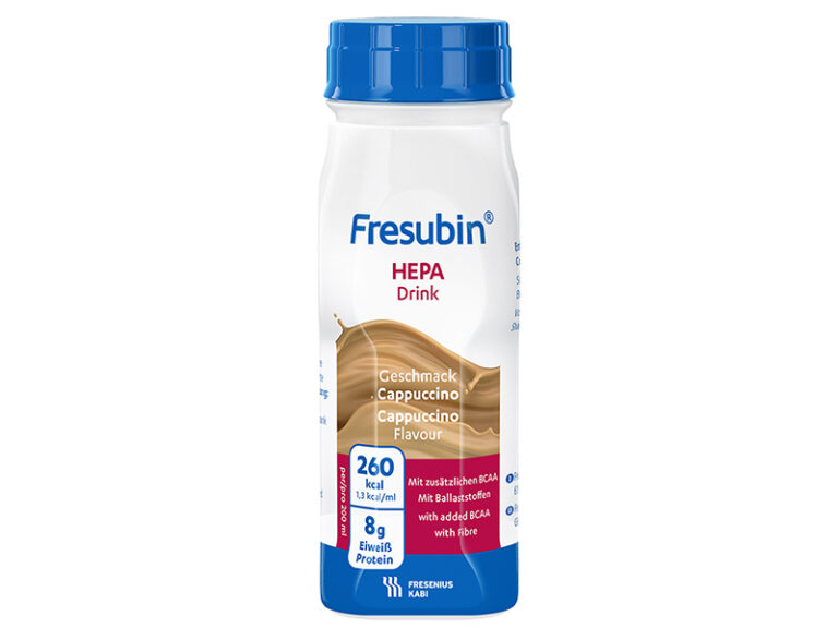 Fresubin® Hepa DRINK, magas energiatartalmú, rostos, elágazó szénláncú aminosavakkal és közepes szénláncú trigliceridekkel.